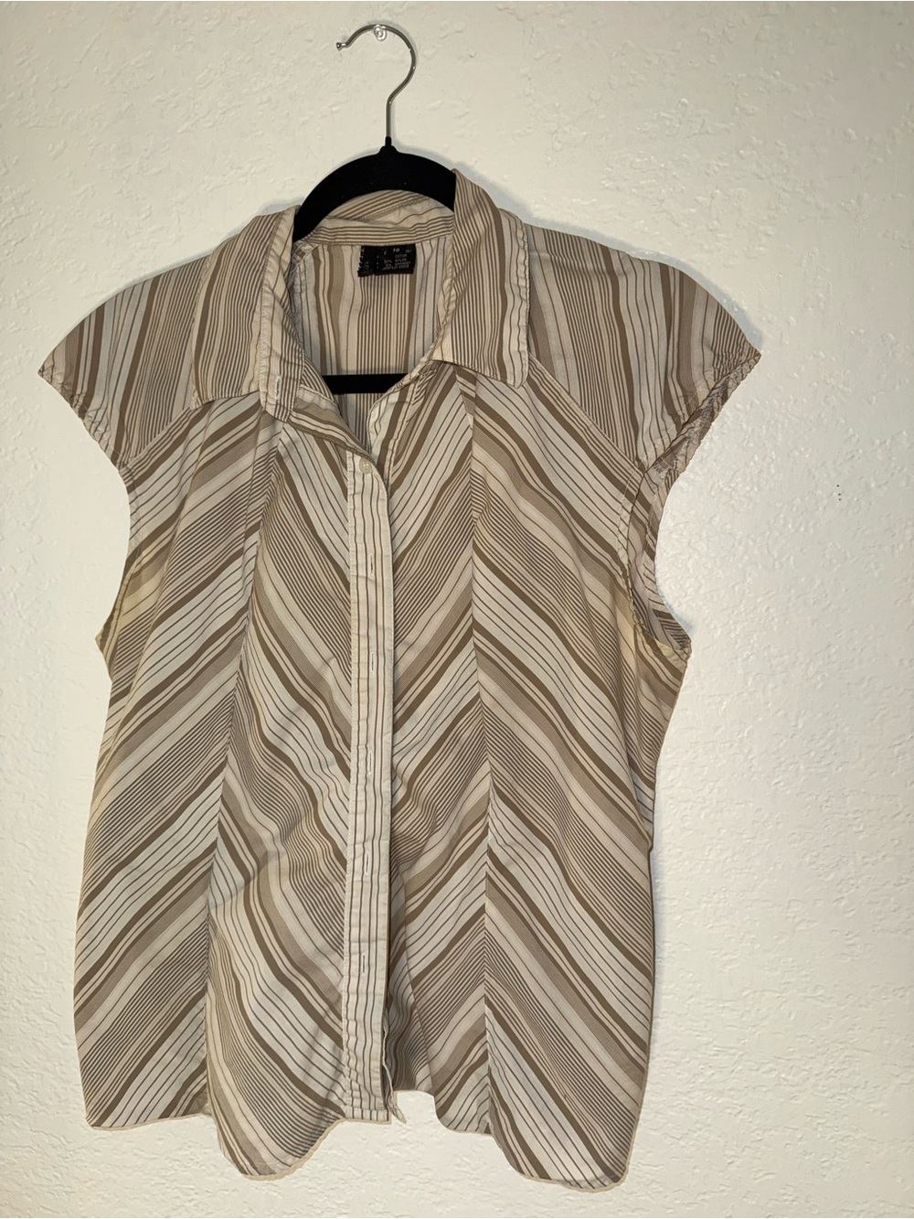 kenzie Beige and White Striped Cap-Sleeve Blouse